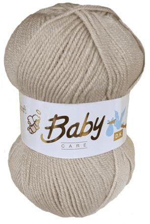 WoolCraft Baby Care DK Knitting & Crochet Yarn, Popular Range of Beautifully Soft Baby Yarn Available in a Selection of Shades, 100% Acrylic, 300 Metres, 100g Balls, Pack of 5, Beige
