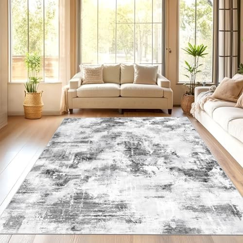 SHACOS Large Rugs for Living Room, Modern Abstract Rug Non Slip, Washable Bedroom Rug, Soft Short Pile Floor Carpet for Living Room Bedroom Dining Room, Grey, 160x230cm