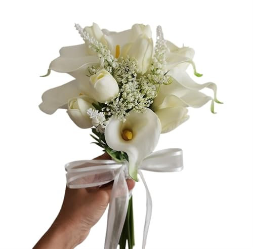 YDYAENIO Ramo de Novia Artificial con Lirios de Cala, Ramo de Novia con Flores for Dama de Honor, Flores de Boda, Accesorios de Novia para decoración del Boda