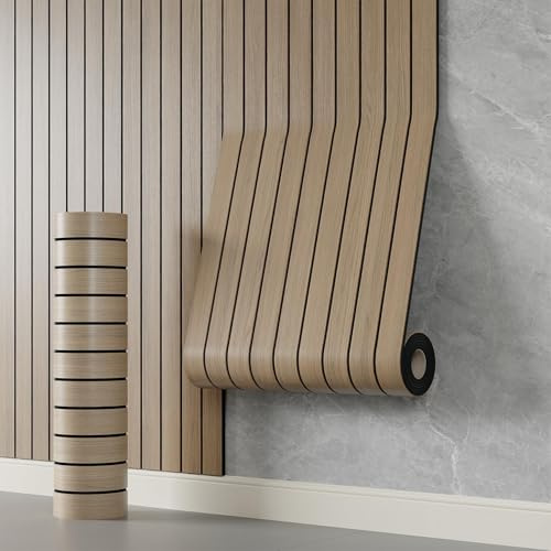 YLL YLL PVC Slat Wall Panel Peel and Stick 118x 15.7 Faux Oak Grain Wood Slat Panel Self-Adhesive Wallpaper Soundproof 3D Wall Panels