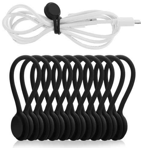 10 Piezas de Organizador de Cables Magnético de Silicona, Sujetacables Reutilizables, Gestión de Cables USB para Oficina, Escuela y Hogar (Negro)