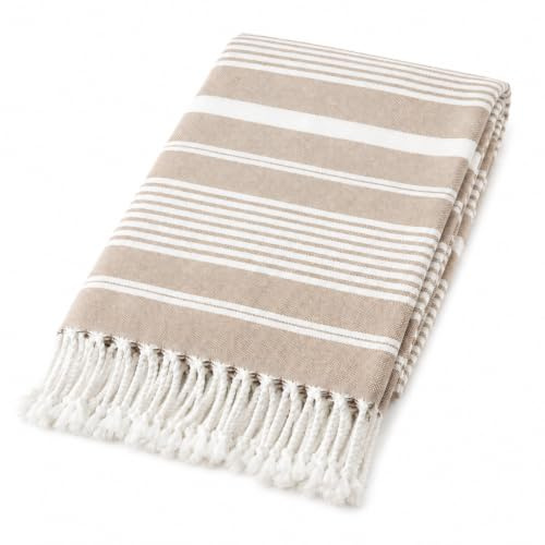 ELZTALER Hamamtuch 90x165 cm – Saunahandtuch, Strandtuch & Badetuch, leichtes Reisehandtuch, weich & platzsparend – Beige
