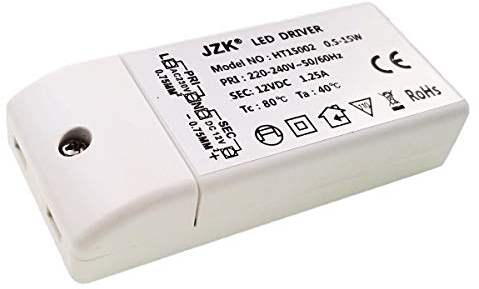 JZK LED transformador DC 12V 15W LED drive luz fuente transformador controlador de iluminación, entrada: 220-240V, salida: DC 12V 1.25A, 9.1×4.1×1.9 cm
