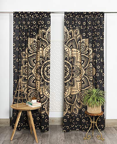 Popular Handicrafts Indian Hippie Bohemian Beautiful Ombre Color Mandala Curtain Panels Black Gold