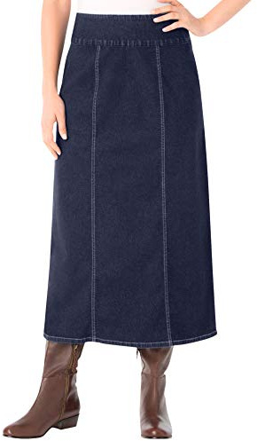 Woman Within Plus Size Pull-On Flex Elastic-Waist Stretch Denim Skirt - 22 W, Indigo