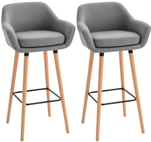 HOMCOM Tabourets de Bar Design scandinave - Lot de 2 tabourets de Bar Grand Confort avec Repose-Pieds et accoudoirs - Bois Massif Lin Gris foncé