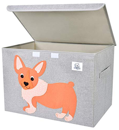 CLCROBD Foldable Large Kids Toy Chest with Flip-Top Lid, Collapsible Fabric Animal Toy Storage Organizer/Bin/Box/Basket/Trunk for Toddler, Children and Baby Nursery (Dog)