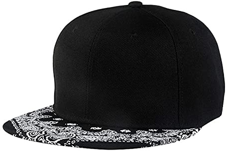CNUSER Snapback Hats for Men Hip Hop Baseball Cap Paisley Flat Bill Brim Adjustable Black Dad Hats