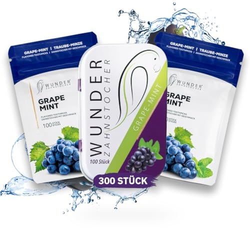 Wunder Zahnstocher mit Geschmack - 300er Vorratspack Traube Minze - anhaltender Geschmack - frischer Atem - gegen Nägelkauen & Mundgeruch - Raucherentwöhnung - Alternative zu Kaugummi - zuckerfrei
