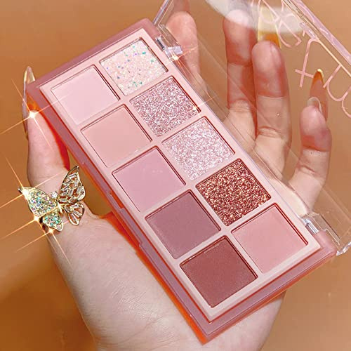 Go Ho 10 Colors Eyeshadow Palette,Matte&Glitter&Shimmer Eyeshadow Makeup,Pink Powder Light Pink Eye Shadow Shades,Naturing-Looking,Waterproof Eye Shadow Palette Makeup,03