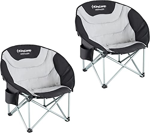 KingCamp Campingstuhl Faltbar Moonchair XXL Bequemer und Gepolstert max.205kg Belastung, Luxus Moonchair Campingstuhl Faltbarer mit Getränkehalter Hohe Rückenlehne für Garten Angeln Balkon Outdoor