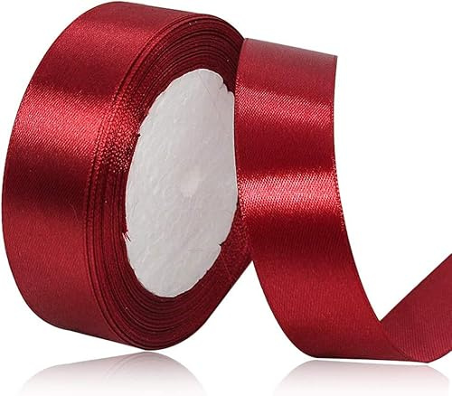 Satinbands Burgunder 25mm Breit, 23 Meters Geschenkband Schleifenband für Geschenkverpackungen, DIY-Basteleien, Blumensträuße, Nähprojekte, Schleifenherstellung, Geburtstags- und Hochzeitsdekorationen