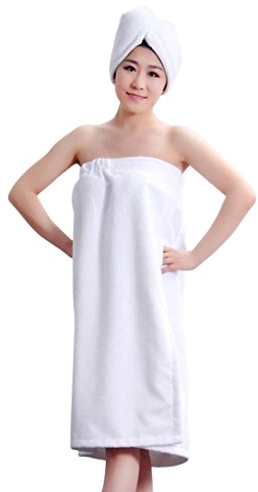 YJZQ Toalla de sauna para mujer con toalla de pelo, toalla de pelo, toalla de sauna, albornoz, toalla de sauna, con cierre de velcro y goma elástica para spa ducha baño