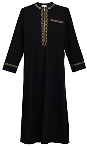 CAMDOM Abito Uomo Arabo in Lino Thobe Lungo con Collo a V e Ricamo Arabo Kaftan Loose Fit per Uomo Musulmano Abaya Thobe Preghiera Maschile Abbigliamento Tradizionale Medio Oriente