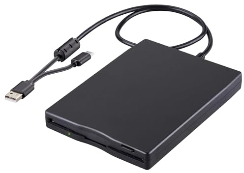Tendak Floppy Disk Reader, 3.5 inch External USB & Type-C 1.44MB FDD Floppy Disk Drive for Windows 11/10/8/7/2000/XP, Vista, PC, Laptop and Desktop, Plug and Play, Black