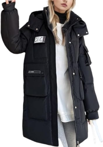 Vagbalena Piumino Invernale Lungo Caldo da Donna Piumino Casual con Cappuccio Piumino Lungo Caldo con Cappuccio Trapuntato Parka Invernale da Esterno Giacca Lunga di Transizione (Nero,3XL)