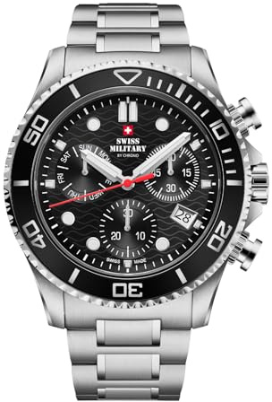 Swiss Military by Chrono Herren Uhr Chronograph Quarzwerk mit Edelstahl Metallarmband Analoge Herrenuhr Armbanduhr Silber SM34101.01