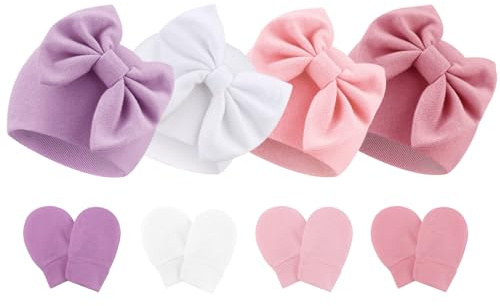 DRESHOW Sombreros y Manoplas para Bebé Recién Algodón Gorritos y Guantes para Niñas Niños 0-6 Meses