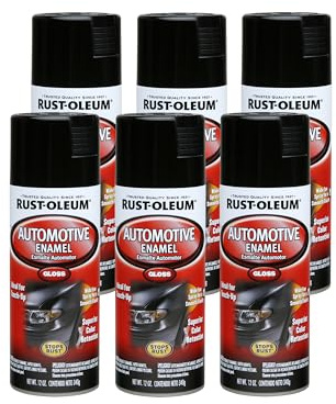 Rust-Oleum 252462 Automotive Enamel Spray Paint, 12 oz, Gloss Black, (6 Pack)