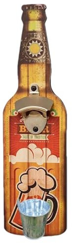 Yianyal Abridor de botellas de pared con recogedor | Abridor de botellas de latas colgante - Abridor de botellas clásico montado en la pared, abrebotellas de cerveza con recogedor de tapas, perfecto