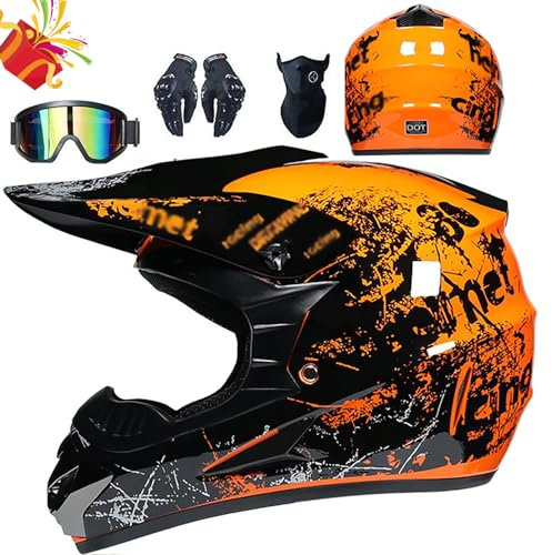 Casco de Motocross para Niños (4 Piezas) Casco de Moto Casco de Todoterreno Integrales Adultos Quad Bike Downhill ATV MTB Go Karting Casco con Diseño Certificado ECE