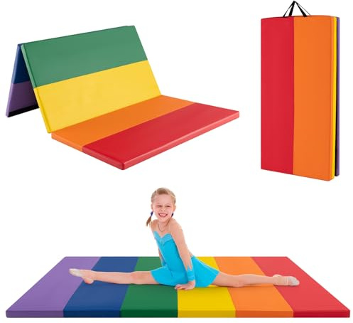 COSTWAY Tapis de Gymnastique Pliable Épais en Mousse/PU | Matelas d'Entraînement avec Poignées, pour Gymnastes et Entraînements Yoga