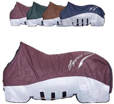 RL24 - Regen- & Fliegendecke 600D IRHSuper-Dry von Imperial Riding – Pferdedecke mit Mesh, Bauchklappe & Schweifklappe – atmungsaktive Regendecke für Pferde in Bordeaux – Größe 135cm