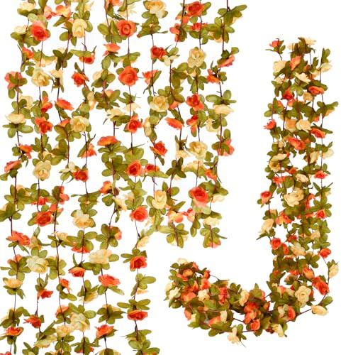 Bacucine Ghirlanda di fiori, 8 pezzi, 18 m, rampicanti artificiali da appendere con foglie verdi, ghirlanda floreale per matrimoni, archi da parete, decorazione per feste (arancione champagne)