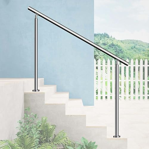 AICA Barandilla escalera, pasamanos de acero inoxidable para jardines, porches, entradas, interior y exterior escalera, Plateado, 150x106cm, 0 barras transversales