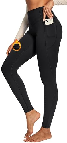 IUGA Compression Fleece Lined Leggings Women No Front Seam Thermal Leggings for Women Tummy Control High Waist Yoga Pants Black