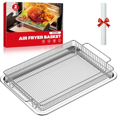 Air Fryer Basket for Oven, Air Fryer Basket and Stainless Steel Baking Tray Pant Oven Air Fryer Pan Rack for Cooking Baking Dishwasher and Broiling (13.9in * 8.8in &12.9 in * 9.7 in)