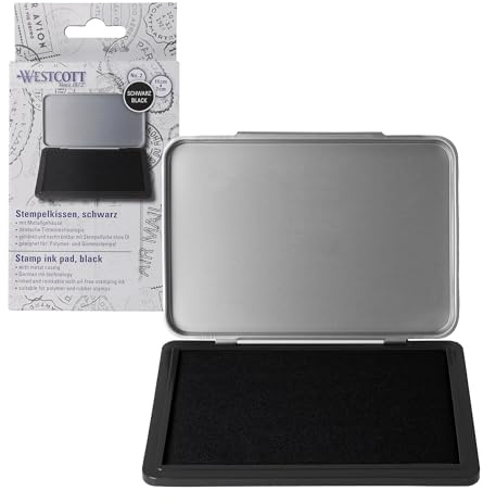Westcott E-744401 00 Encreur No. 2 Noir | 7 x 11 cm Encreur dans un boîtier en métal | Pré-imprégné et rechargeable avec de l'encre sans huile | Technologie d'encre allemande pour des résultats précis