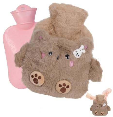 Flintronic 400ml Borsa Acqua Calda, borsa dell'acqua calda, con morbida fodera in pelliccia, rimovibile per la pulizia, borsa dell'acqua calda calda per scaldamani e piedi(Orso marrone chiaro)
