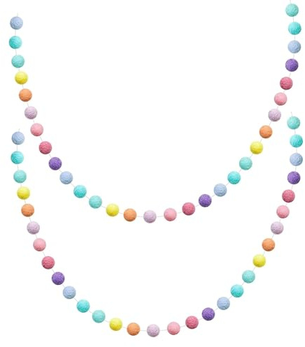 Pompom Girlande 2 Stück Bunte Pompom Filzkugeln Girlanden Filzkette Pastell mit 60 Stück Pompoms für Deko Geburtstagsfeier