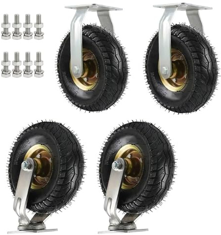 Industrial Heavy Duty Caster, 2 Swivel Casters and 2 Fixed Casters, Replacement Tires for Hand Trucks and Wheelbarrows, Air Filled Rubber Caster Wheel, 6in 8in