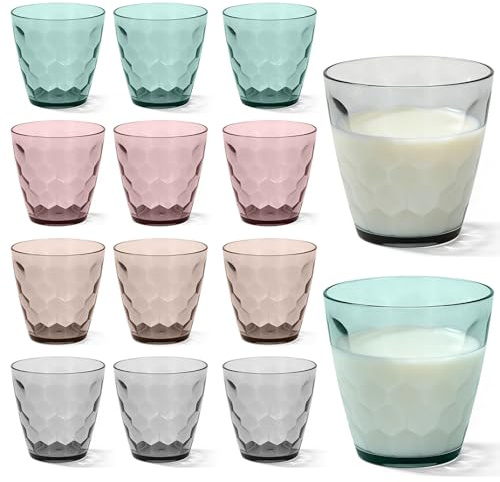 PORFOYO Set di 12 bicchieri da acqua, colorati, 325 ml, in plastica, infrangibili, in polipropilene, per casa, campeggio e feste