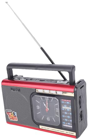 Cuifati Retroradio, Multifunktionell AM FM SW Bluetooth-högtalare med Klocka och Ficklampa, Bärbara Vintageradioapparater med Teleskopisk Antenn för hem- och Kontorsbruk (röd)