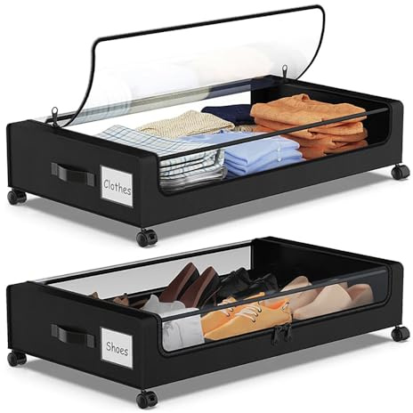 NEWFUN 2PCS Organizador Ropa, Cajas de Almacenamiento Debajo de la Cama de 40 Llitros, Adecuadas para Guardar Ropa, Zapatos, Mantas y Ropa de Cama, Color Gris (black)