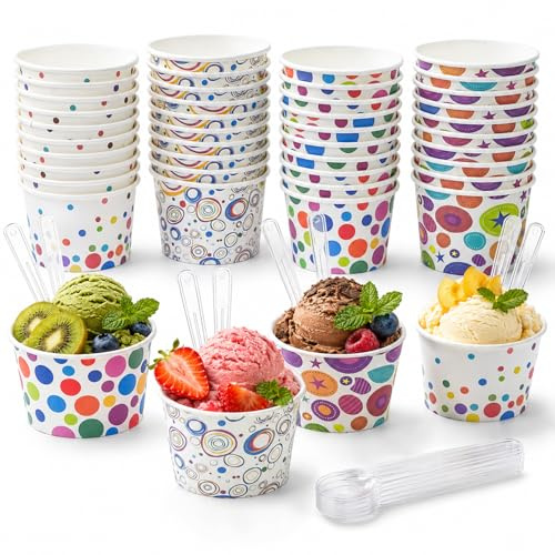 dellyy Papp-Eisbecher, 40 Stück Eisschalen Einweg-Dessertschalen mit Punktmuster, für Heiß- & Kaltgerichte, Eiscremebecher für Eis, Frozen Joghurt, Suppe