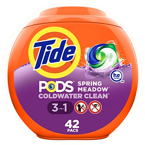 Tide PODS Detergente líquido Pacs, Spring Meadow, 42 unidades