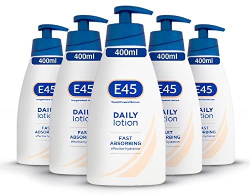 E45 Daily Lotion 400 ml for all Skin Types – Hydrating Non-Greasy Lightweight Moisturiser - Perfume-Free Long Lasting Body Face Hand Cream - Dermatologically Tested
