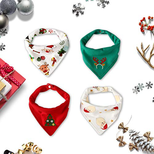 Baby bandana dregel haklapp 3-pack babyhaklappar pojkar och flickor superabsorberande 100 % organisk bomull baby bandana baby presentset för tandsprickning dregling (jul 4-delad haklapp)