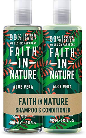 Faith in Nature Natürliches Aloe Vera Shampoo & Conditioner Set, Regenerierend, Vegan & Ohne Tierversuche, Frei von Parabenen und SLS, für Normales bis Trockenes Haar, 2 x 400ml