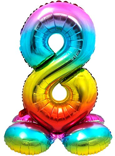Globo de plástico Rainbow con base - Número 8 - aprox. 81 cm.