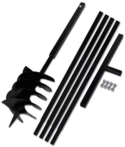 Taladro de Tierra de Espiral 200 mm con Tubo de Extensión 5 M, Brocas de Acero de Barrena Cuadrado en Espiral de Jardín