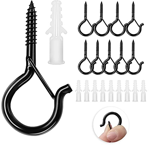 lohey 12 Pack Q Screw in Hooks, Wall Mount Ceiling Hooks for Hanging Plants, Outdoor Light Hook with Buckle Windproof for Kitchen Party Light Plants Wind Chimes