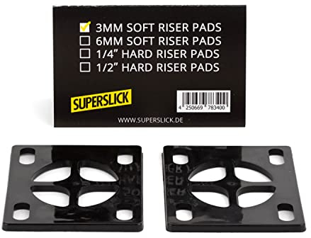 Superslick Skateboard Soft Riser Pads 3mm schwarz - Longboard Shockpads zur Achsen Montage
