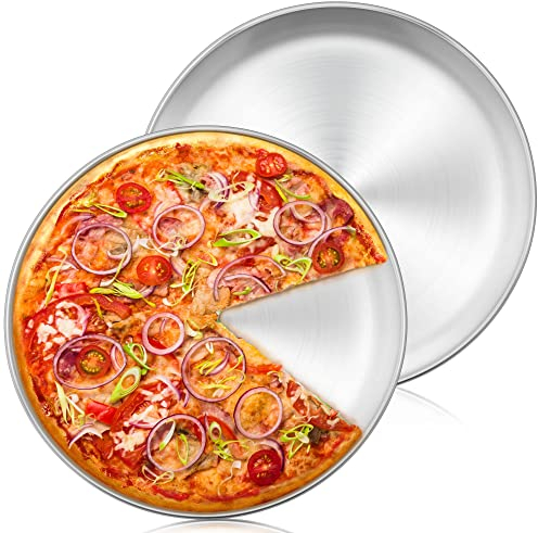 Herogo Set di 2 teglie per pizza da 30,5 cm, in acciaio inox, teglie rotonde per servire il forno, atossico e sano, durevoli e lavabili in lavastoviglie
