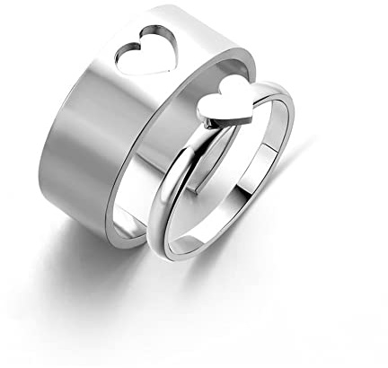 Love Heart Butterfly Star Dinosaur Plane Matching Rings Stainless Steel Alloy Silver Gold Dainty Trendy Rings for Women Friendship Couples Rings-Heart Silver