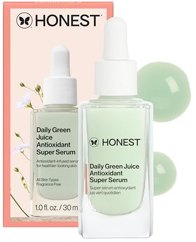Honest Beauty Daily Green Juice Antioxidant Super Serum, Improves Skin Tone Texture, Gentle for Sensitive Skin, Fragrance-Free Vegan, 1 fl oz